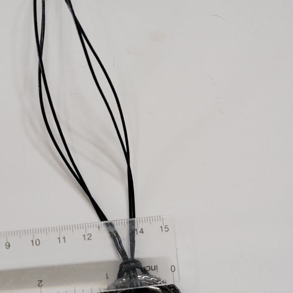 Vintage Black Round Pendant Necklace Crystal Rhinestones on Cord Chain Jewelry - Picture 4 of 10